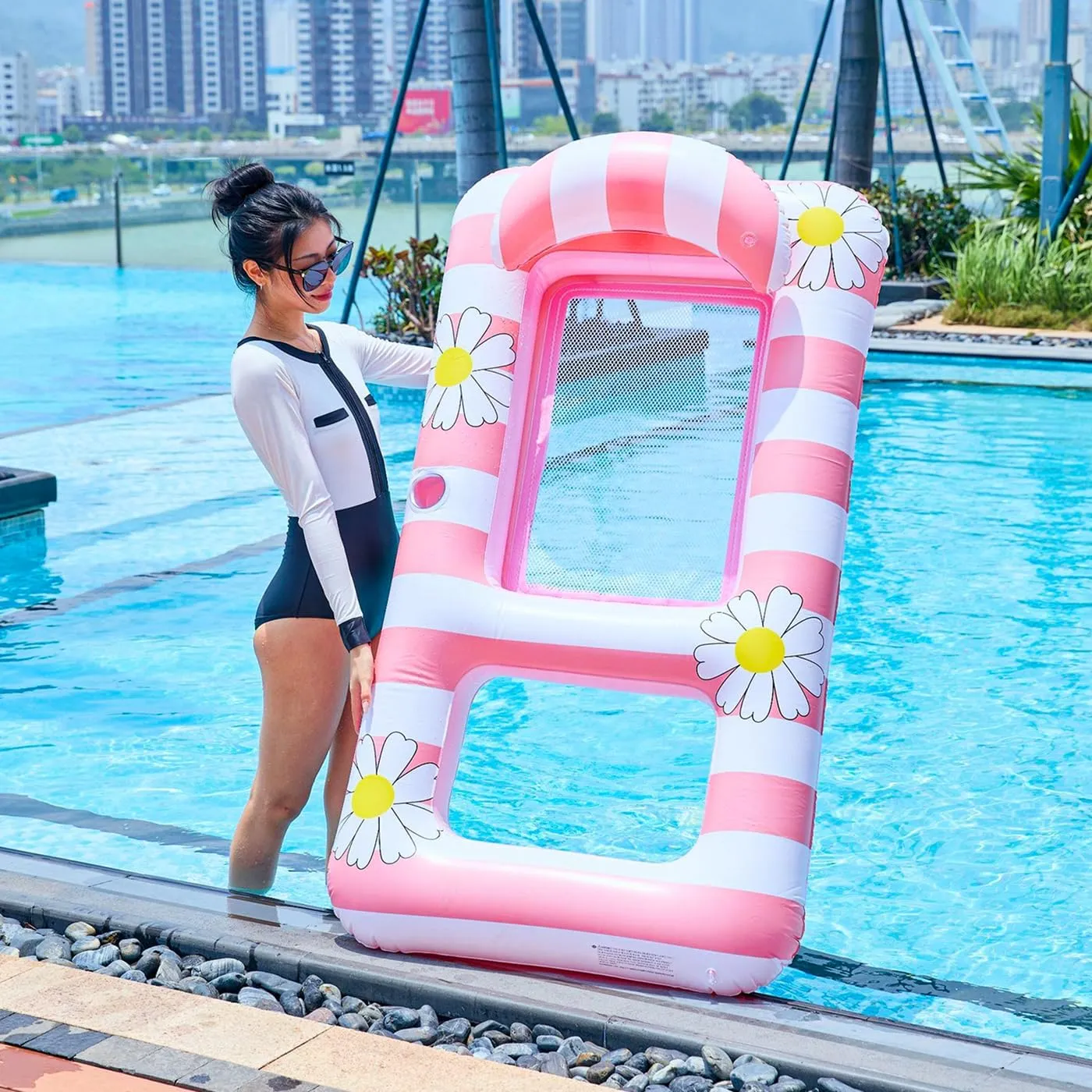 1 Set of Pool Lounger Floats Adult-Extra Large Pool Inflatable Pool Floaties Raftst Floating Chair Water Floaties for Swimming Pool Lake Lounge Float with Cup Holders Beach Vacation Pool Party