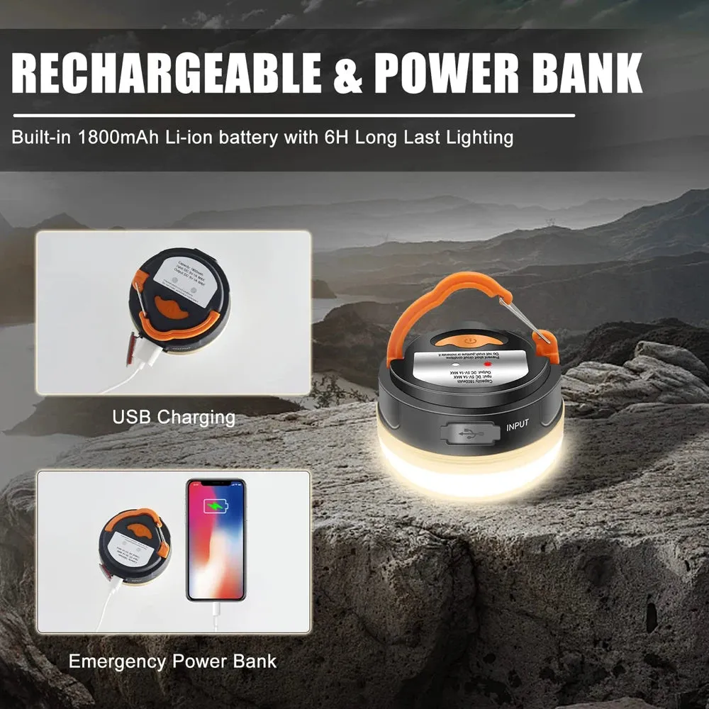 10W LED Portable Camping Lantern 1800mAh Battery USB Rechargeable Tent Light Outdoor Hiking Hanging Lamp