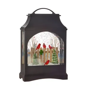 11" Cardinal on Fence Lighted Water Lantern