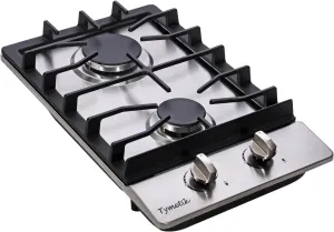 12 Inch Gas Cooktop, 2 Burners Gas Stovetop Built-in Stainless Steel Gas Stove Top Natural Gas/Propane Convertible Gas Cooker for Outdoor, Apartments, RVs