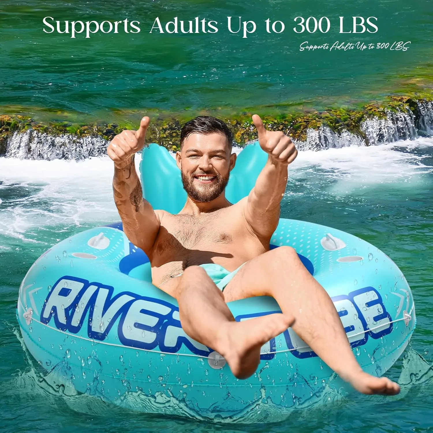 12 Pcs 53" Heavy Duty River Tube Float Inflatable Pool Floating Tube for Adult Large River Raft Water Chair Lounger with Mesh Bottom Backrest 2 Cup Holders and Handles,Holds 300lb