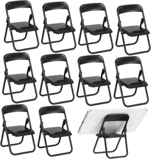 12pcs Miniature Folding Chair Models for Dollhouse Decoration Black Table Stand for Fairy Garden Miniature Furniture Robust Realistic Design for Diy Enthusiasts