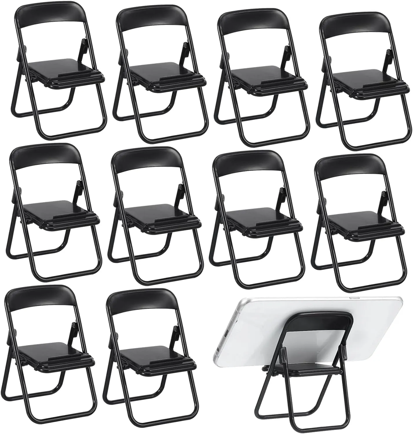 12pcs Miniature Folding Chair Models for Dollhouse Decoration Black Table Stand for Fairy Garden Miniature Furniture Robust Realistic Design for Diy Enthusiasts