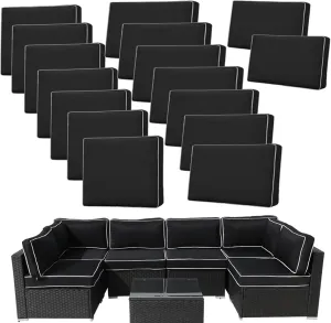 14Pieces Patio Cushion Covers Replacement,Outdoor Couch Cushions Covers Waterproof Furniture Cushion Covers Slipcovers Set with Zippers,Cover Only(Black White, 25.6×25.6×3.94inches)