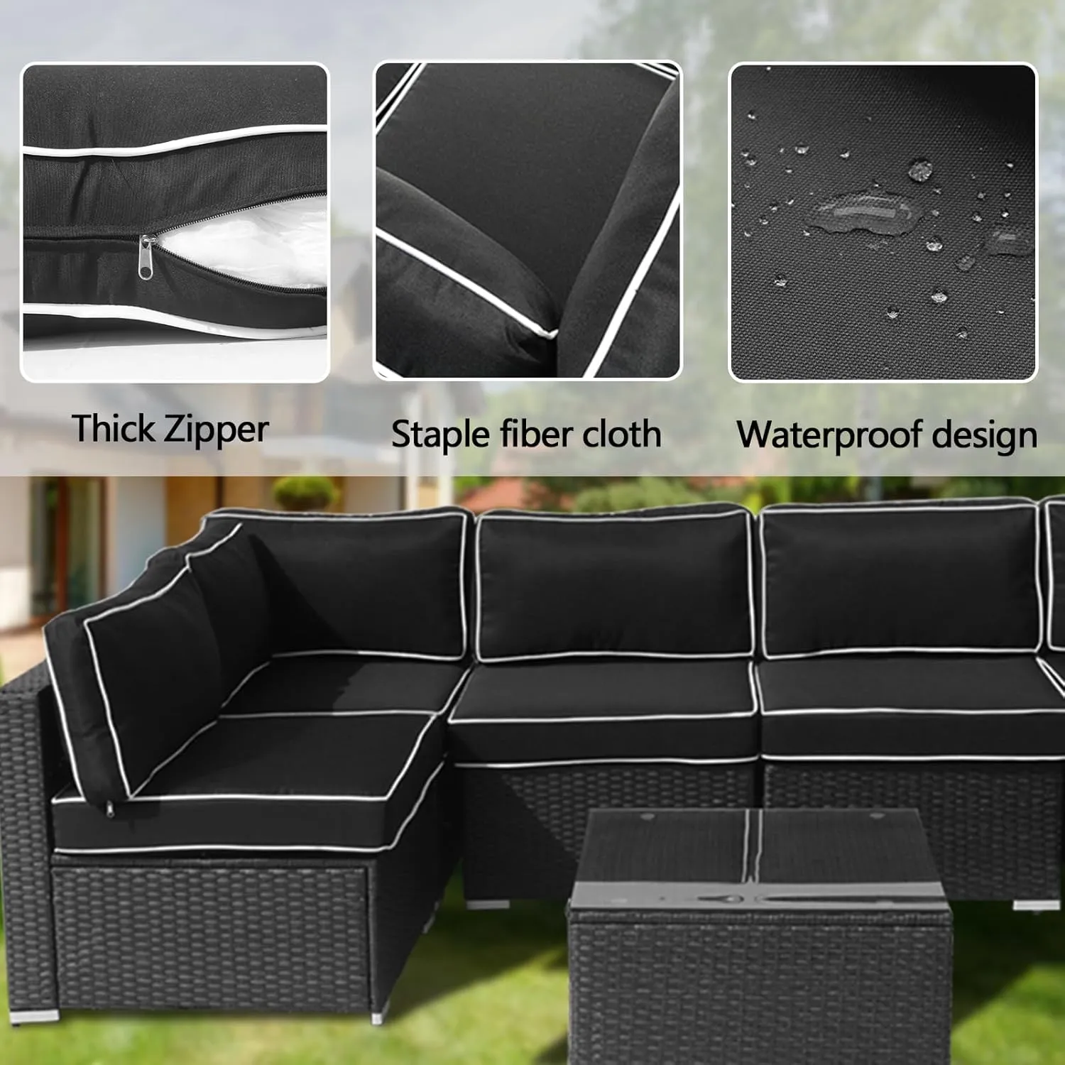 14Pieces Patio Cushion Covers Replacement,Outdoor Couch Cushions Covers Waterproof Furniture Cushion Covers Slipcovers Set with Zippers,Cover Only(Black White, 25.6×25.6×3.94inches)