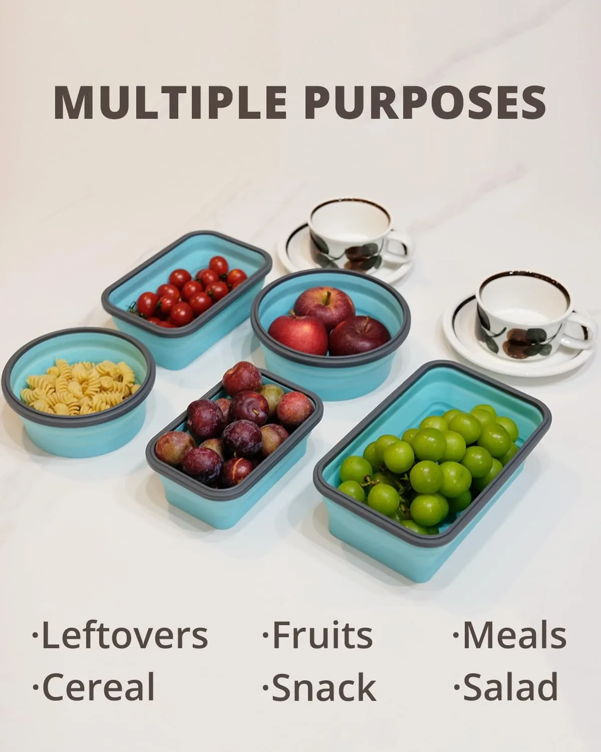 16 Pack Collapsible Silicone Food Storage Containers with Lids, Freezer & Dishwasher Safe, Foldable Lunch Box for Camper, Leftovers, Snacks, Meals, Blue