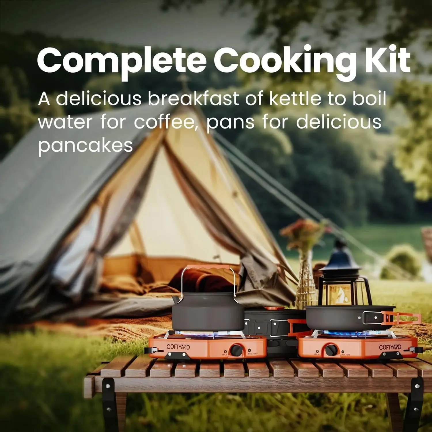 2 Burner Camping Stove with Camping Cookware, Outdoor Folding Propane Gas Stove, Camp Portable Stove and Camping Cooking