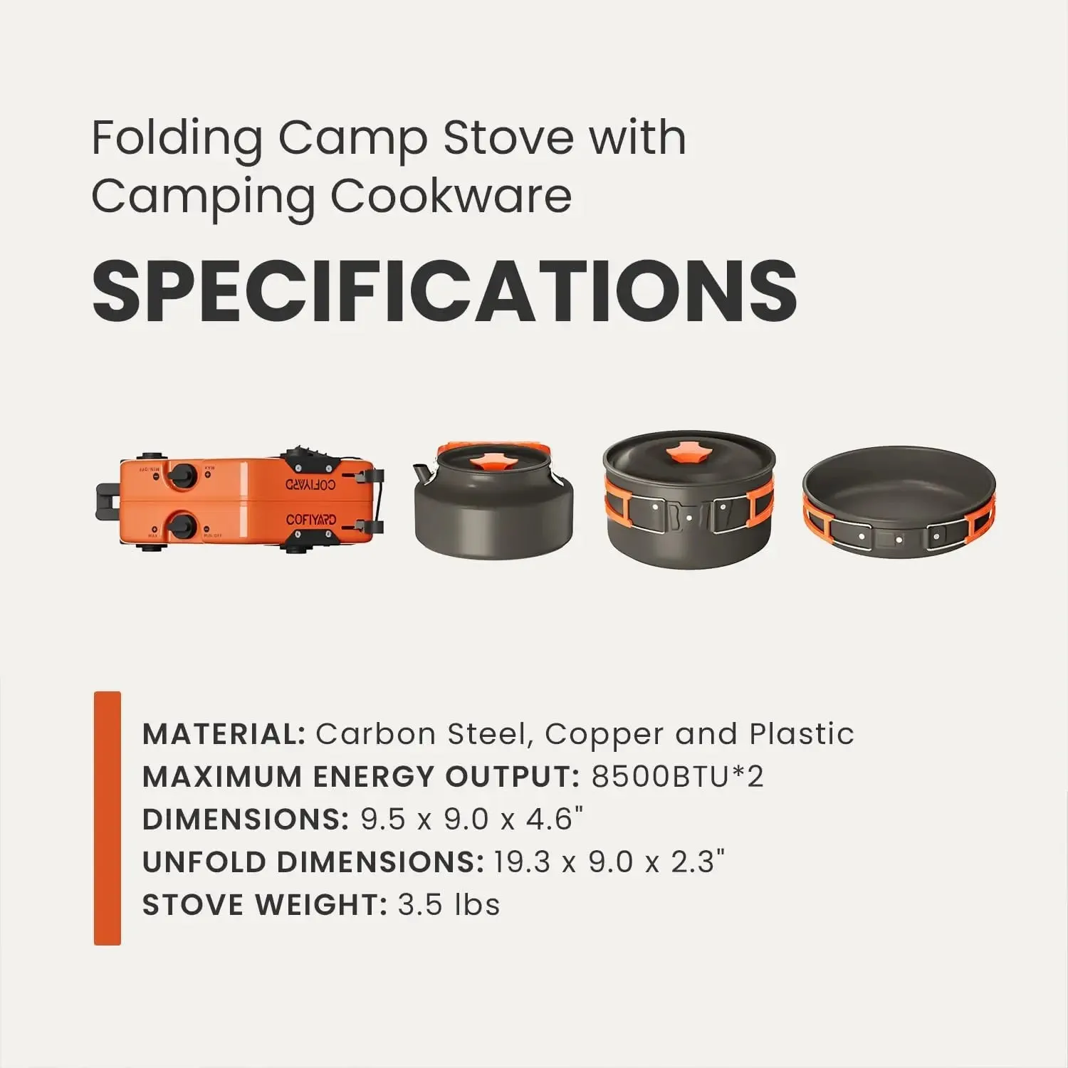 2 Burner Camping Stove with Camping Cookware, Outdoor Folding Propane Gas Stove, Camp Portable Stove and Camping Cooking