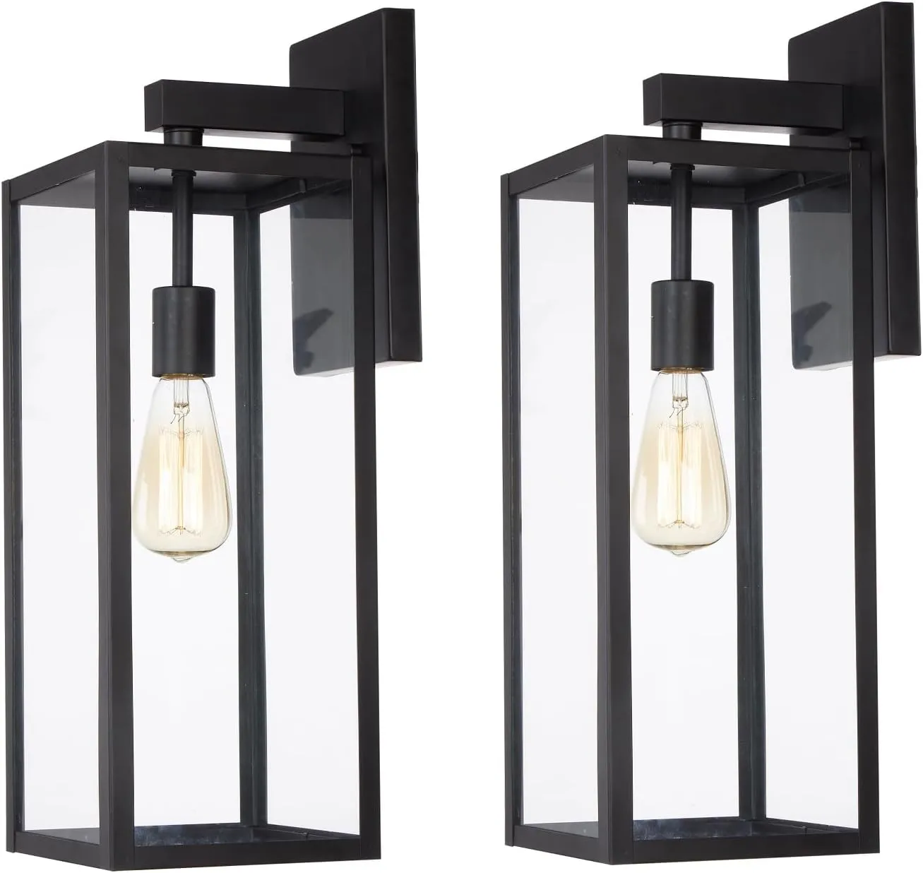 2 Pack Large Outdoor Sconce Lights,18 Inch Outdoor Wall Lantern Light,Exterior Sconce Metal and Glass Large Porch Light, Black Outdoor Lanterns for Front Porch Garage Balcony