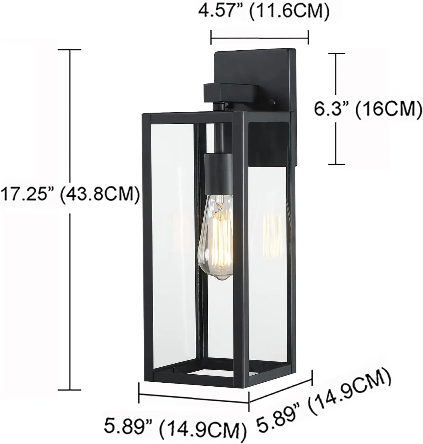 2 Pack Large Outdoor Sconce Lights,18 Inch Outdoor Wall Lantern Light,Exterior Sconce Metal and Glass Large Porch Light, Black Outdoor Lanterns for Front Porch Garage Balcony