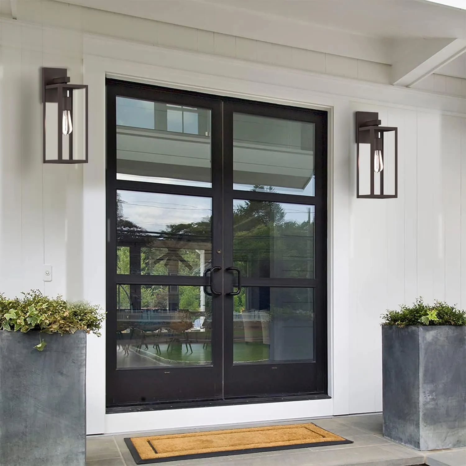 2 Pack Large Outdoor Sconce Lights,18 Inch Outdoor Wall Lantern Light,Exterior Sconce Metal and Glass Large Porch Light, Oil Rubbed Bronze Outdoor Lanterns for Front Porch Garage Balcony