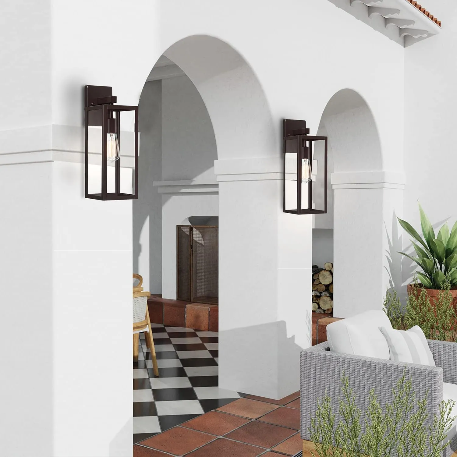 2 Pack Large Outdoor Sconce Lights,18 Inch Outdoor Wall Lantern Light,Exterior Sconce Metal and Glass Large Porch Light, Oil Rubbed Bronze Outdoor Lanterns for Front Porch Garage Balcony
