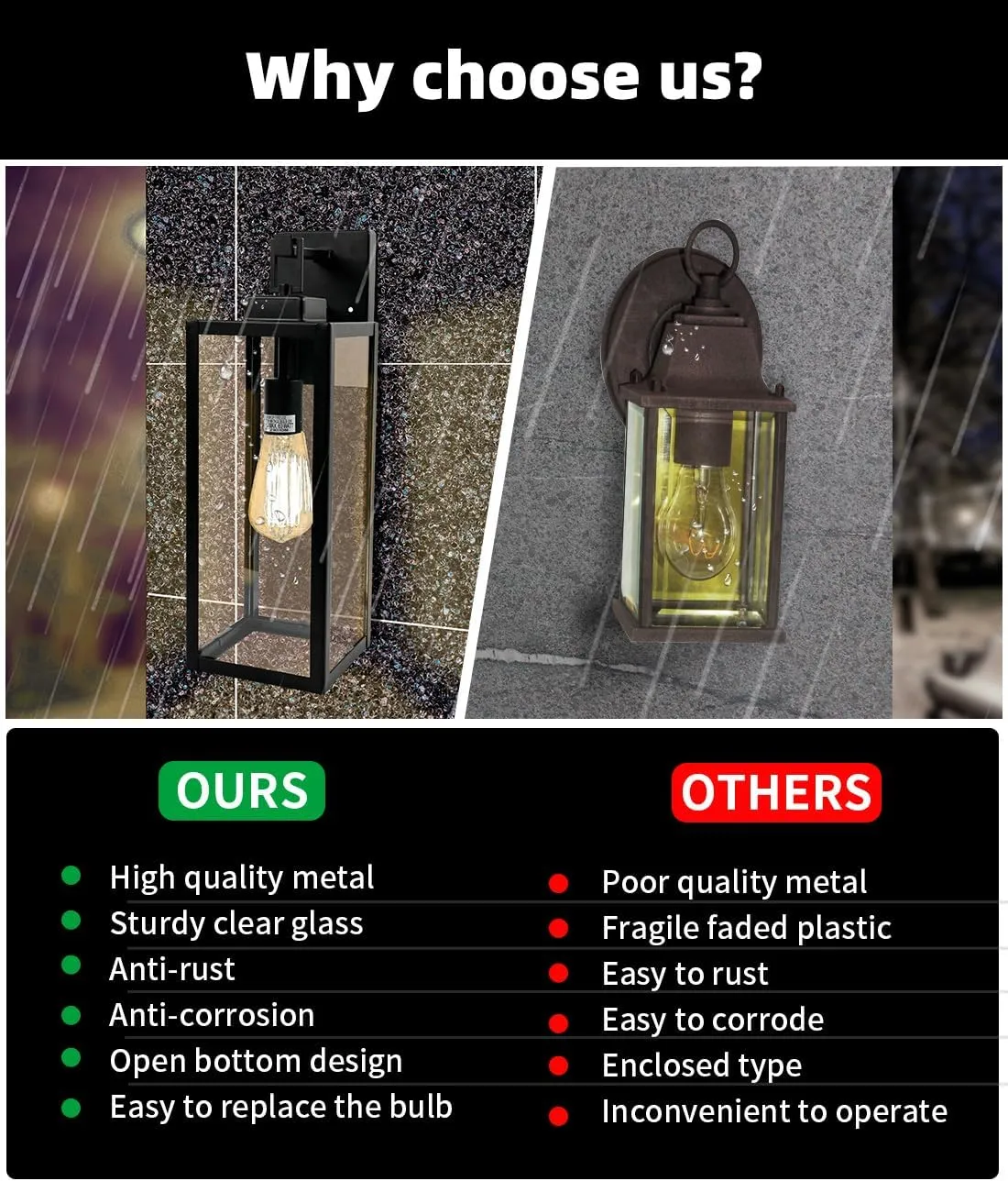 2 Pack Large Outdoor Wall Sconce, 18 Inch Black Wall Lantern Large Size Porch Light for House Outside Wall Light Fixture for Garage, Patio Light with with Glass Shade, E26 Socket