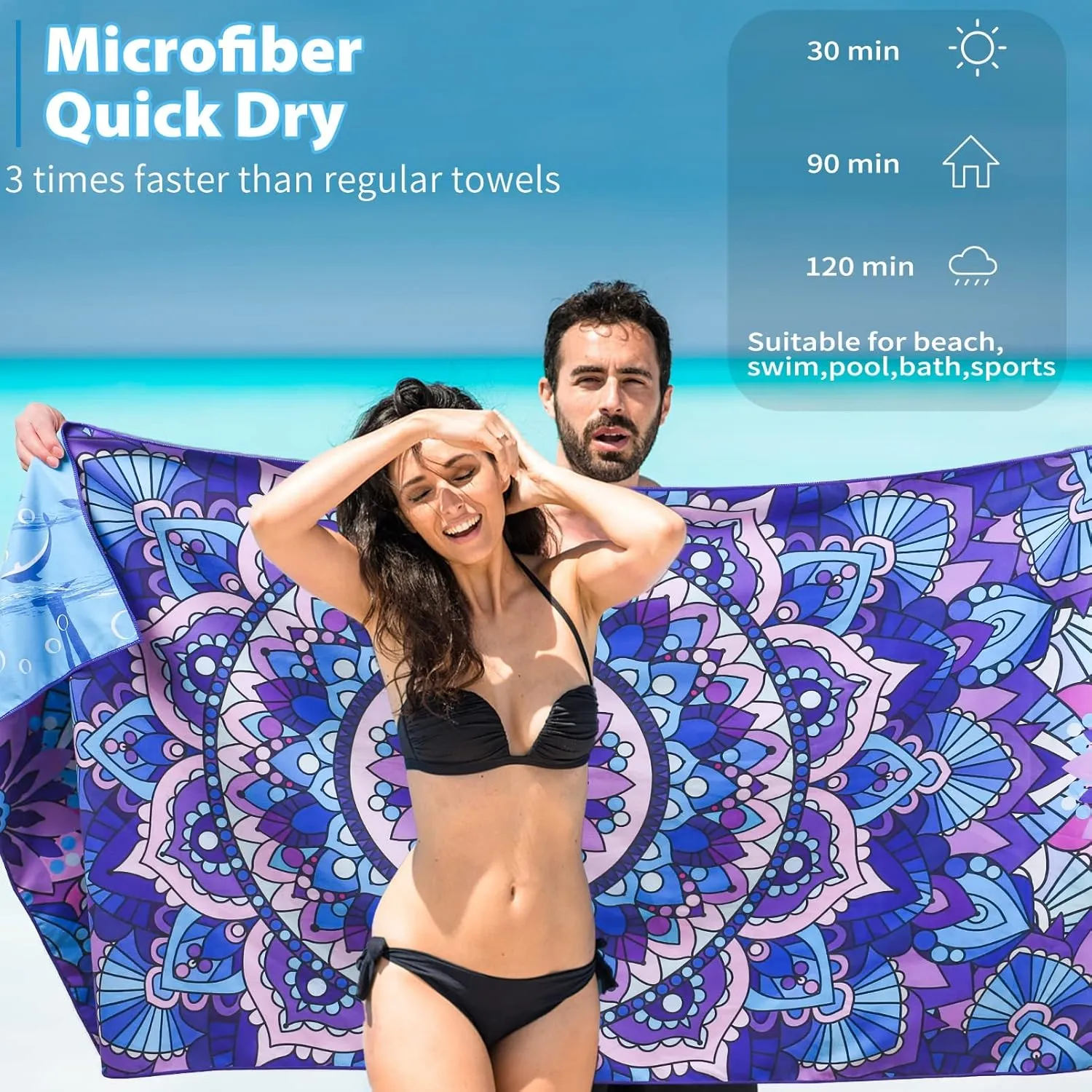 2 Pack Microfiber Thin Beach Towel Lightweight 71x32 Oversized Extra Large Sand Free Towels Quick Dry for Travel Pool Yoga Gym Sports Beach Accessories Vacation Essential Gift