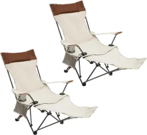 2-PCS Reclining Camping Chair,260 Lbs Portable Folding Camp Chairs,Rocking Lounge Folding Chair,4 Adjustment Modes,Headrest Adjustable Backrest,for Camping and Other Outdoor Activities