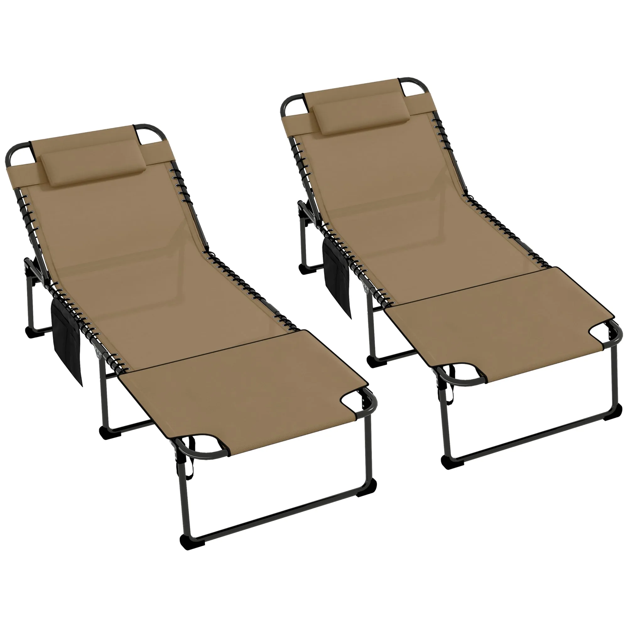 2-Piece Folding Chaise Lounge with 5-Level Reclining Back, Reading Hole & Side Pocket, Beige
