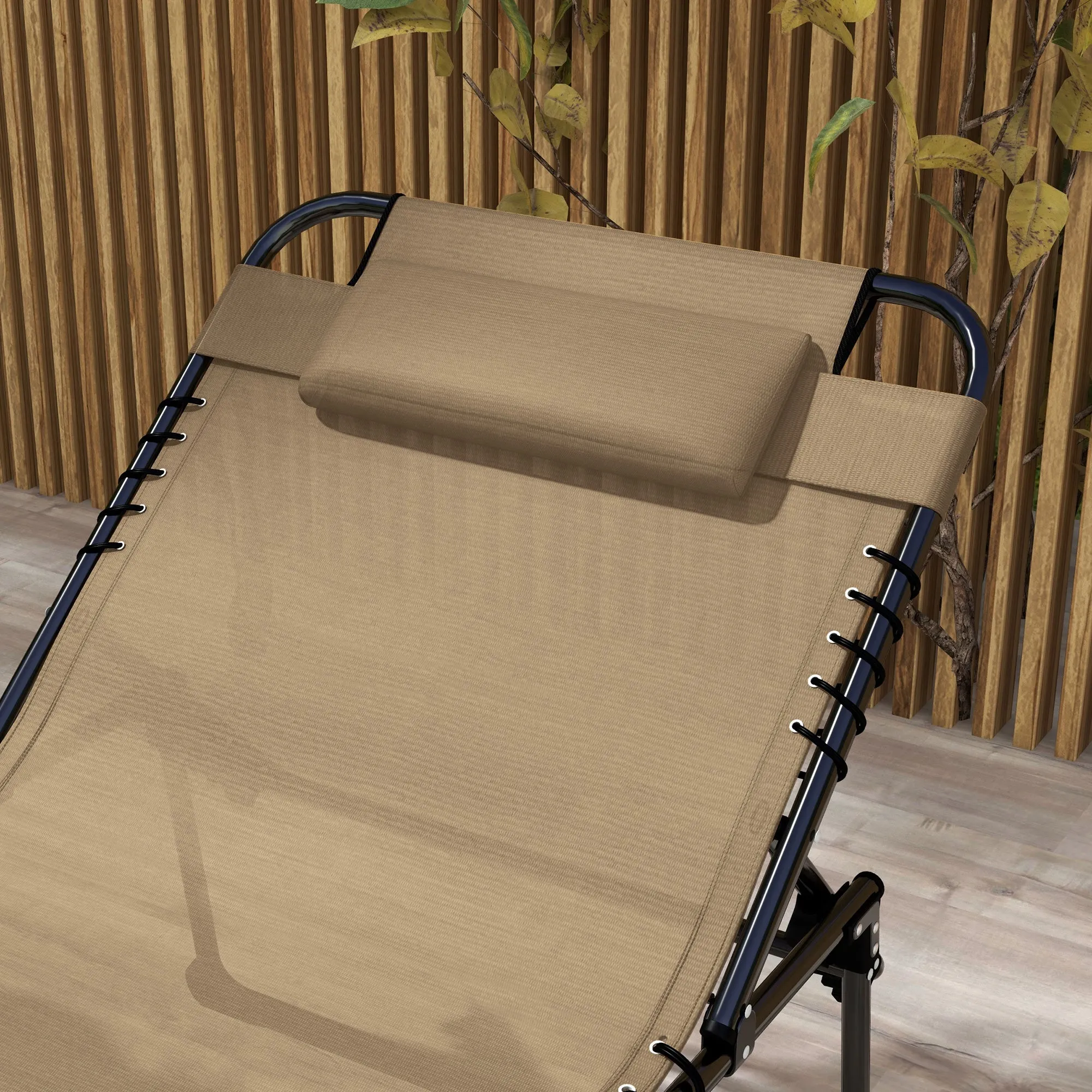 2-Piece Folding Chaise Lounge with 5-Level Reclining Back, Reading Hole & Side Pocket, Beige
