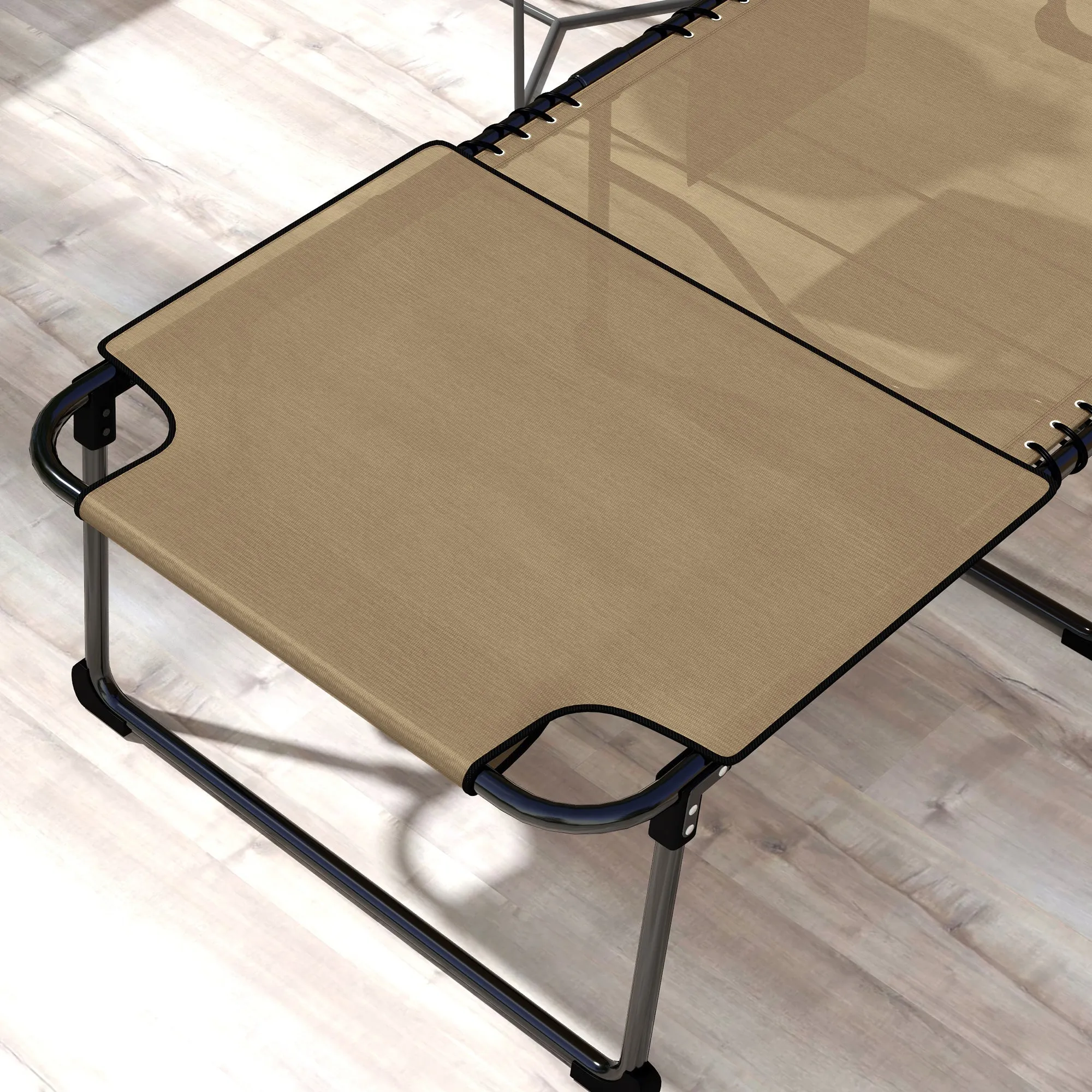 2-Piece Folding Chaise Lounge with 5-Level Reclining Back, Reading Hole & Side Pocket, Beige