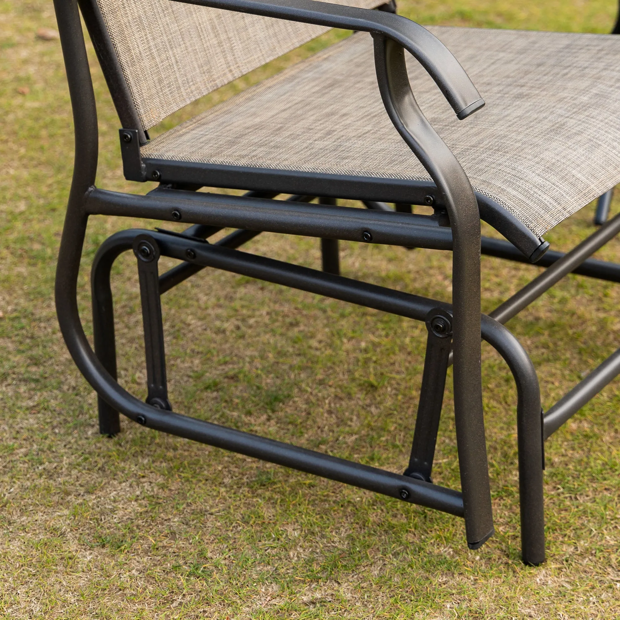 2 Pieces Outdoor Patio Glider Chairs, 2 Person Glider Rocking Chair Set with Breathable Mesh Fabric and Steel Frame for Porch, Garden, Outdoor Furniture Set, Dark Brown