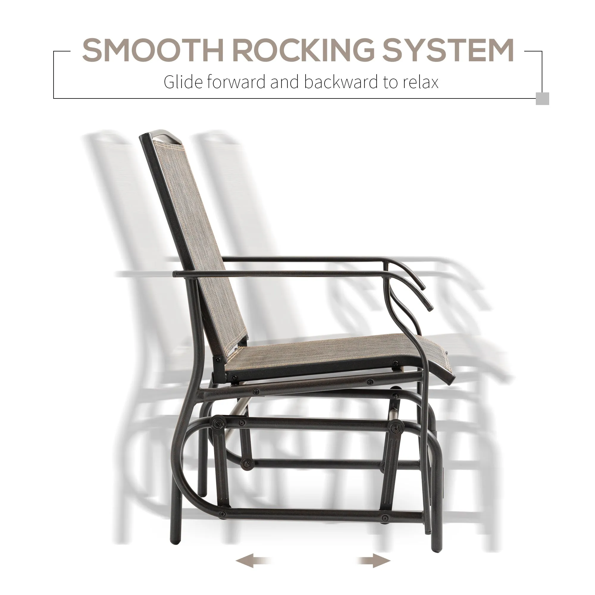 2 Pieces Outdoor Patio Glider Chairs, 2 Person Glider Rocking Chair Set with Breathable Mesh Fabric and Steel Frame for Porch, Garden, Outdoor Furniture Set, Dark Brown