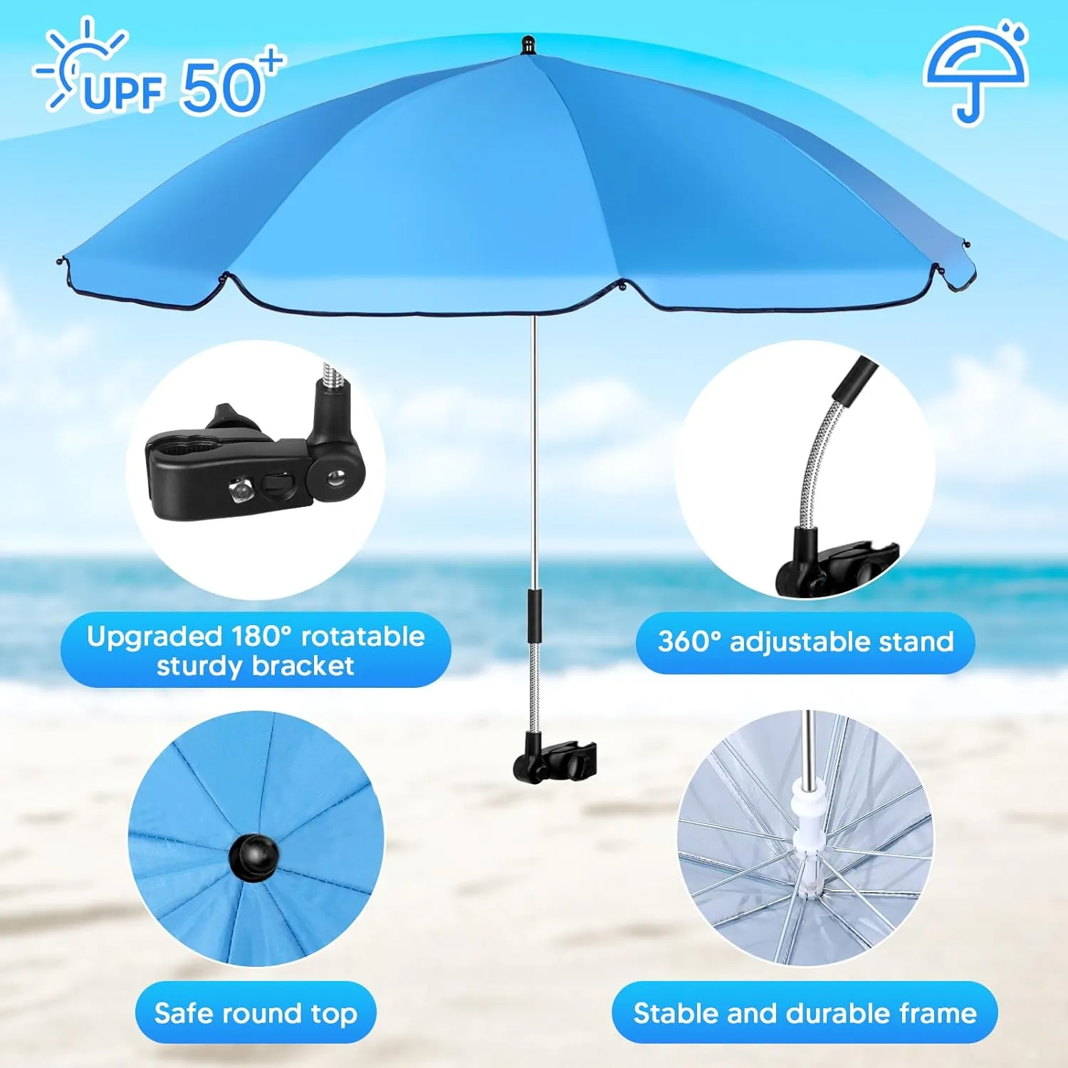 2 Sets Beach Chair with Umbrella and Beach Blanket (79 x 83 inch), Folding Camping Chair for Adult Adjustable Shade Umbrella with Carry Bag for Lawn Beach Camping Travel Outdoor Pool