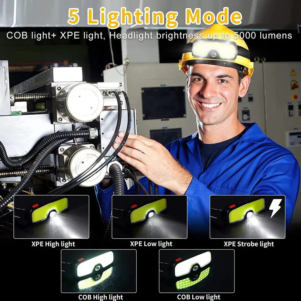 20000lm COB Large Angle Floodlight Full Viewing Angle Headlamp Rechargeable IPX4 Waterproof Outdoor Home Portable Headlamp