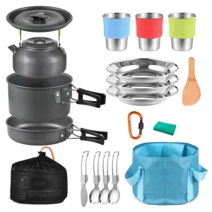 22-Piece Lightweight Camping Cookware Set for Outdoor Cooking