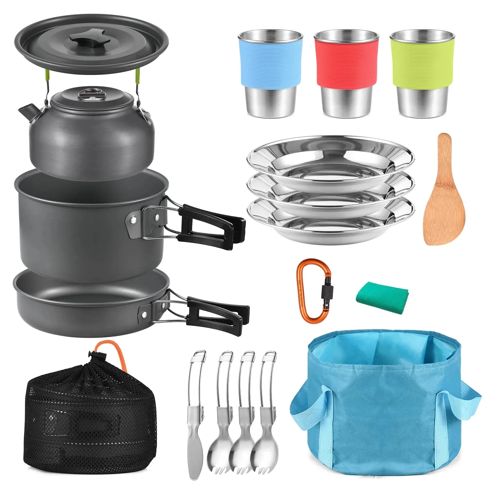 22-Piece Lightweight Camping Cookware Set for Outdoor Cooking