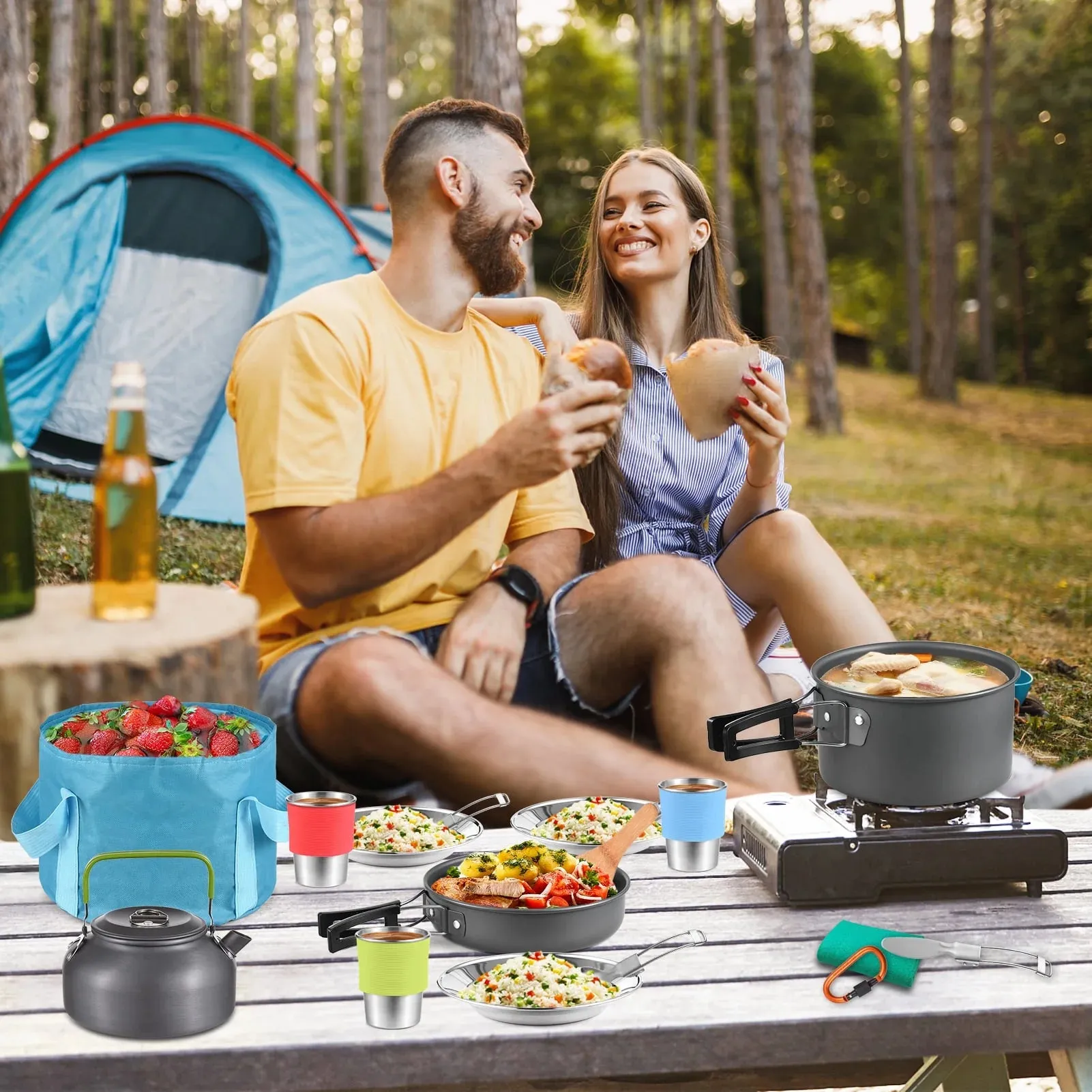 22-Piece Lightweight Camping Cookware Set for Outdoor Cooking