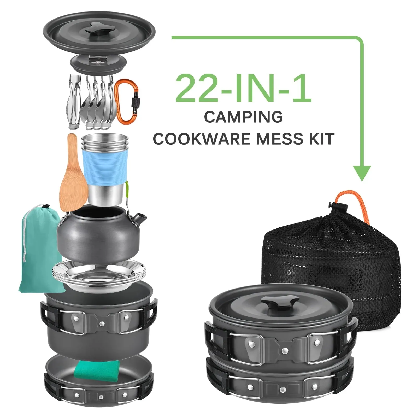 22-Piece Lightweight Camping Cookware Set for Outdoor Cooking