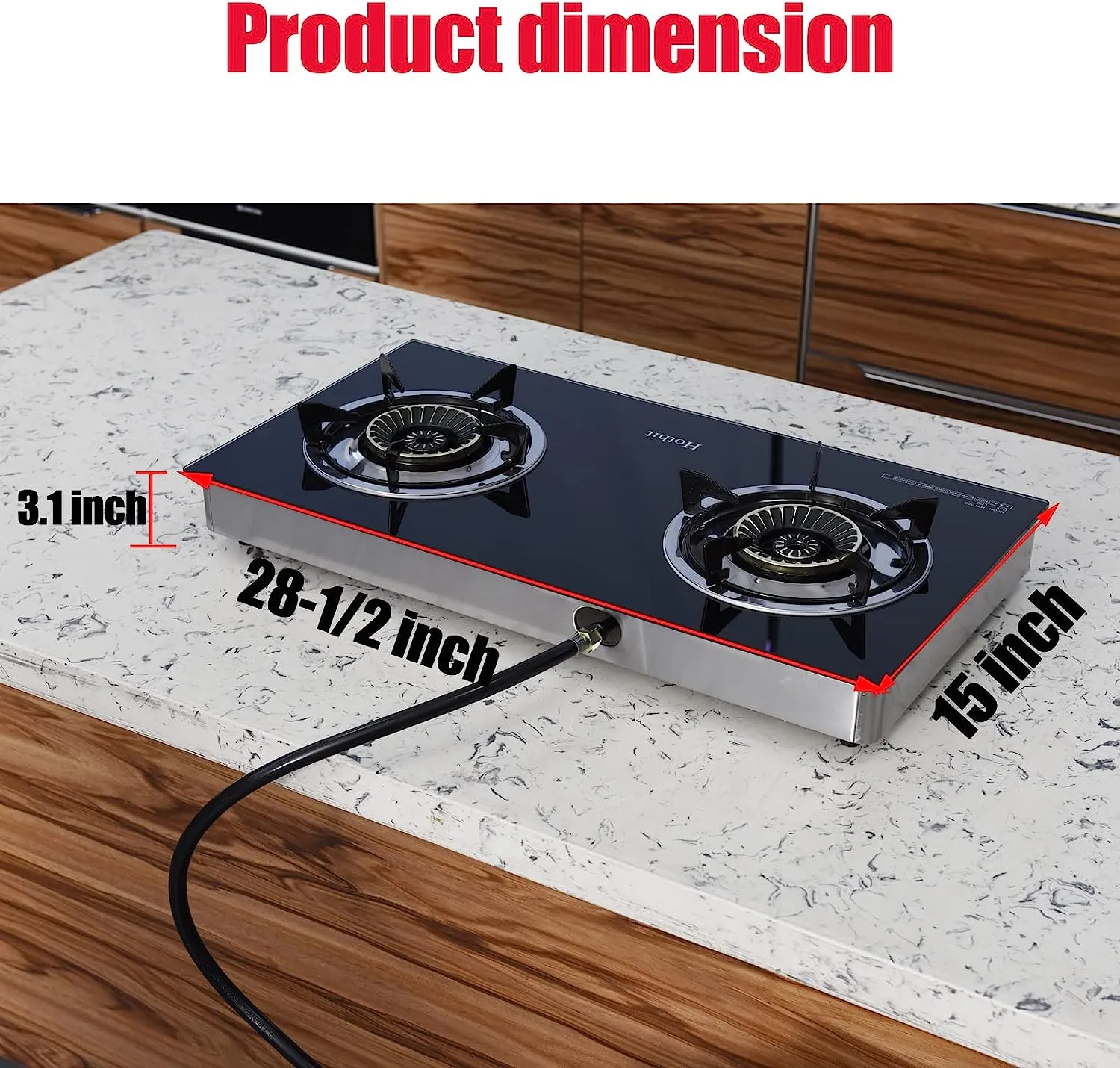 28.5 in. 2 Burners Portable Gas Cooktop in Stainless Steel with Tempered Glass Panel