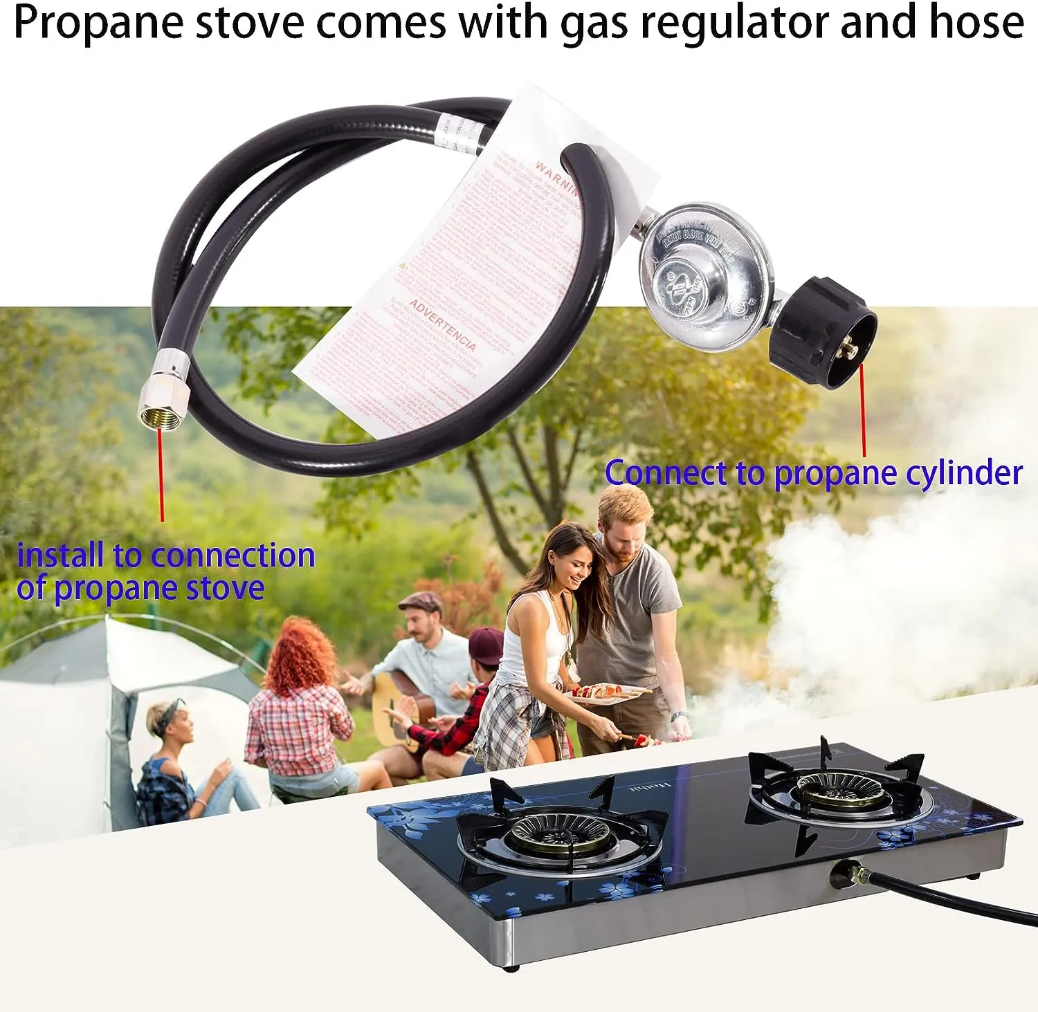 28.5 in. 2 Burners Portable Gas Cooktop in Stainless Steel with Tempered Glass Panel