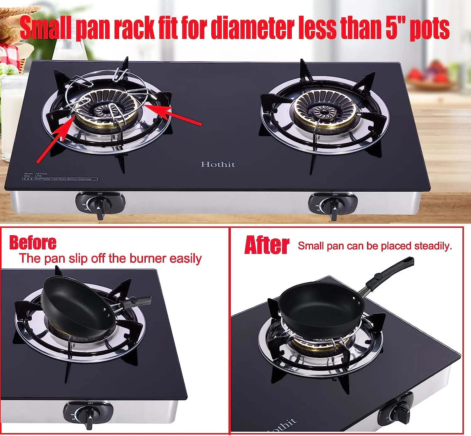 28.5 in. 2 Burners Portable Gas Cooktop in Stainless Steel with Tempered Glass Panel