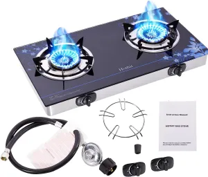 28.5 in. 2 Burners Portable Gas Cooktop in Stainless Steel with Tempered Glass Panel