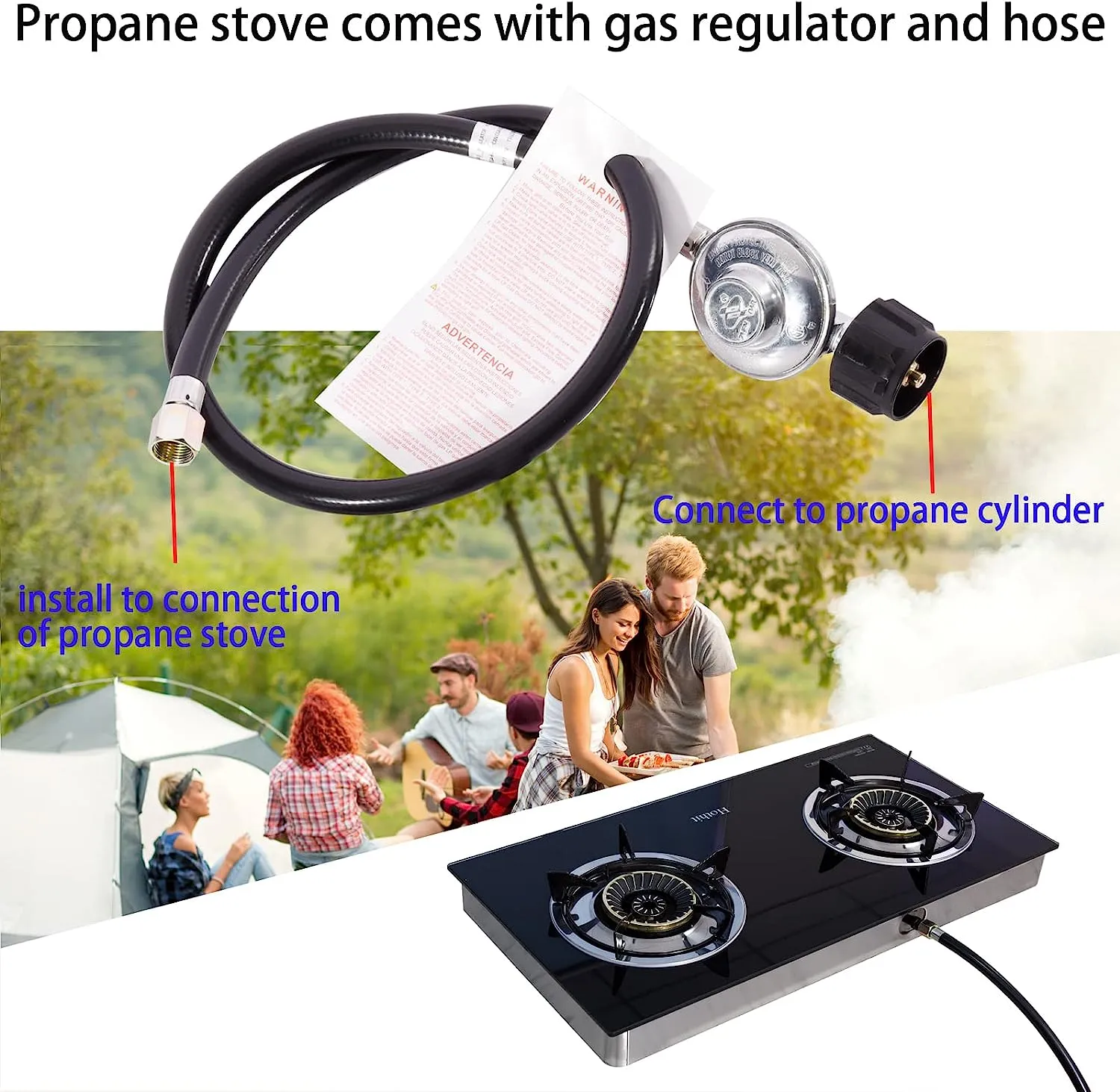 28.5 in. 2 Burners Portable Gas Cooktop in Stainless Steel with Tempered Glass Panel