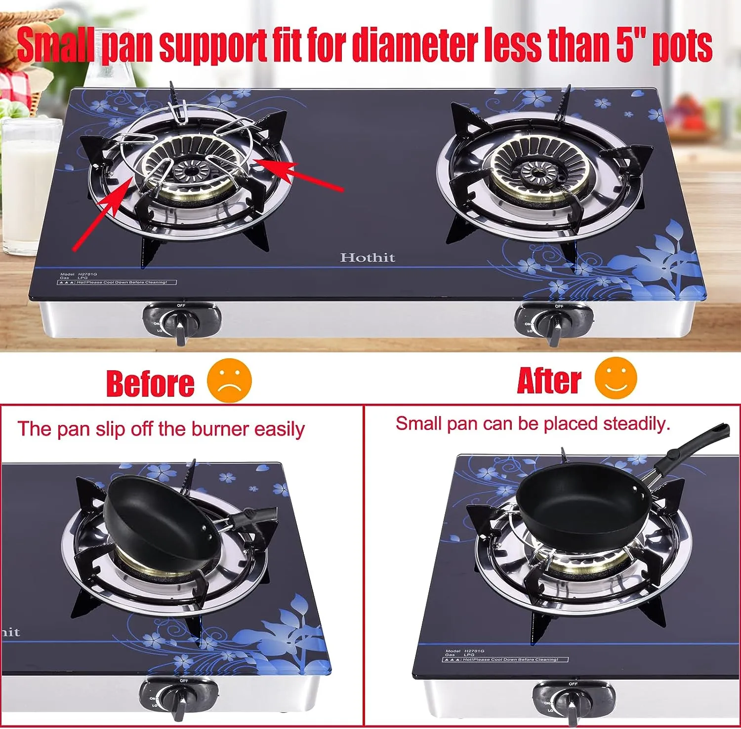 28.5 in. 2 Burners Portable Gas Cooktop in Stainless Steel with Tempered Glass Panel