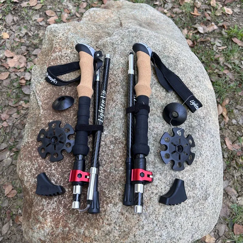2Pcs Lightweight Carbon Fiber/Aluminum Alloy Trekking Poles: Collapsible Telescopic Walking Sticks for Hiking & Climbing