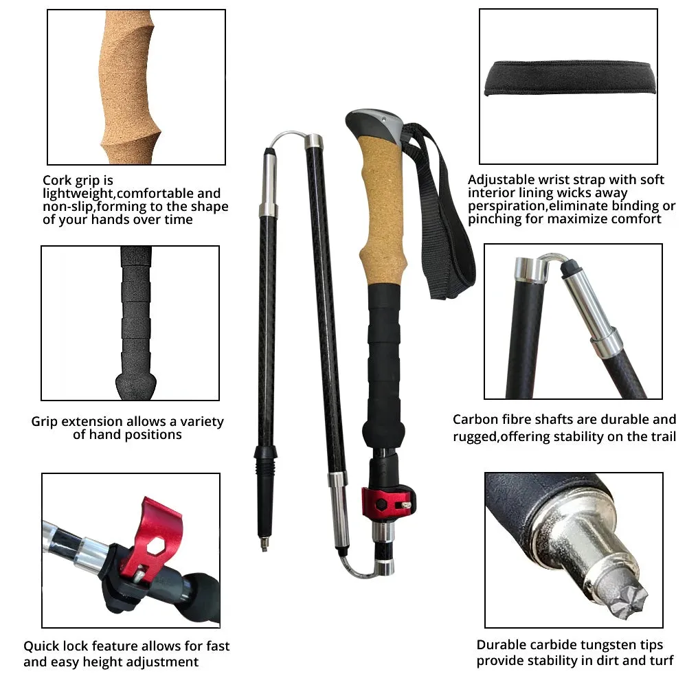 2Pcs Lightweight Carbon Fiber/Aluminum Alloy Trekking Poles: Collapsible Telescopic Walking Sticks for Hiking & Climbing