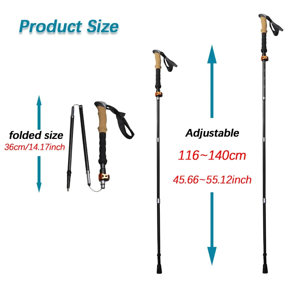 2Pcs Lightweight Carbon Fiber/Aluminum Alloy Trekking Poles: Collapsible Telescopic Walking Sticks for Hiking & Climbing