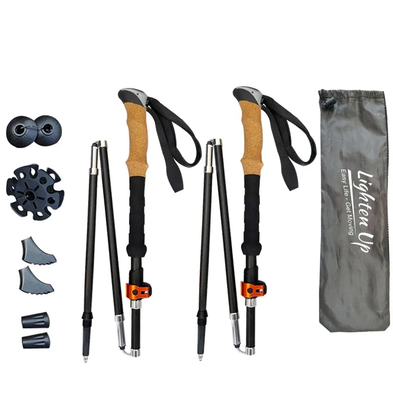 2Pcs Lightweight Carbon Fiber/Aluminum Alloy Trekking Poles: Collapsible Telescopic Walking Sticks for Hiking & Climbing