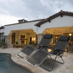 2pcs Outdoor Portable Folding Camping Lawn Deck Patio Lounge Chair, Lounge Chairs Adjustable Recliner Outdoor Camp Chairs,Wide Seat Anti Gravity Lounger - Black