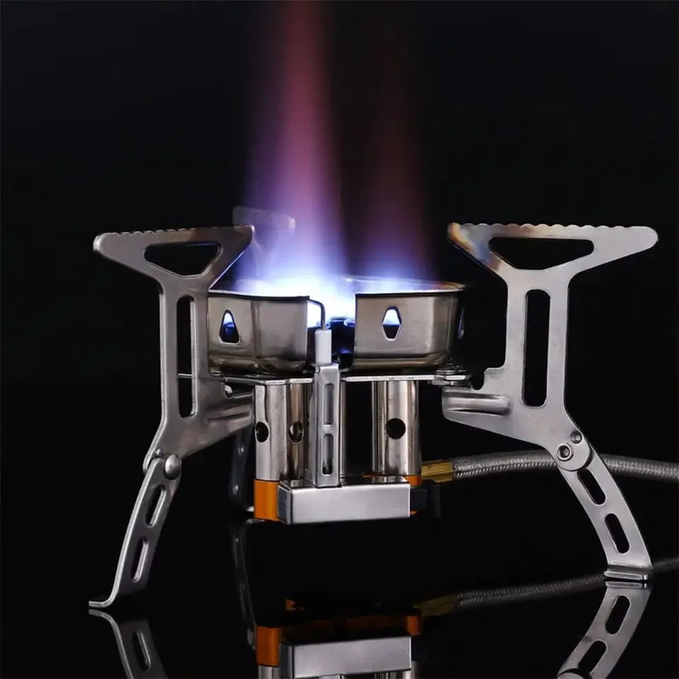 3-Core Burner Camping StoveFolding Windscreen Fuel Canister Adapter and Storage Case Portable Collapsible Camp Stove Set