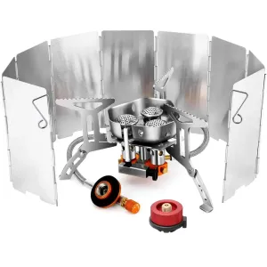 3-Core Burner Camping StoveFolding Windscreen Fuel Canister Adapter and Storage Case Portable Collapsible Camp Stove Set