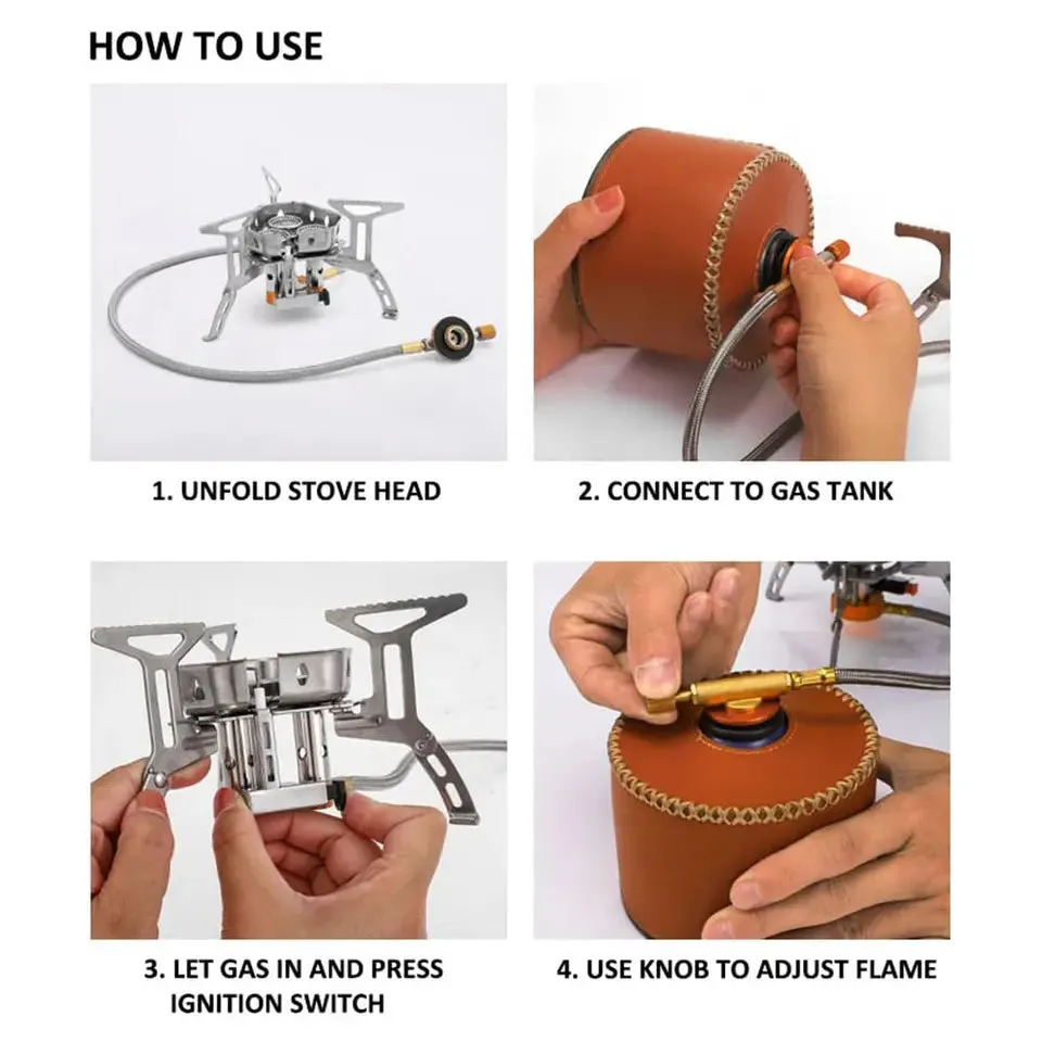 3-Core Burner Camping StoveFolding Windscreen Fuel Canister Adapter and Storage Case Portable Collapsible Camp Stove Set