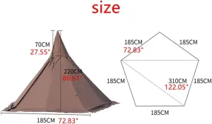 3 Person Tipi Hot Tent 2 Doors Camping Teepee Tent with Stove Jack 7.2FT 4 Season Teepee Tents for Family Team