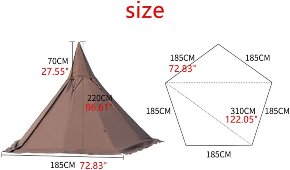 3 Person Tipi Hot Tent 2 Doors Camping Teepee Tent with Stove Jack 7.2FT 4 Season Teepee Tents for Family Team