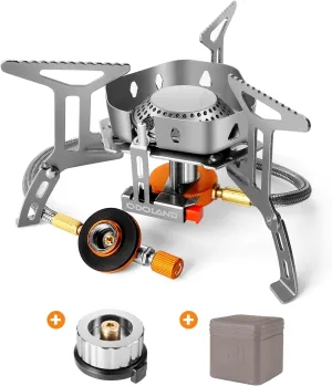 3500W Windproof Camping Gas Stove Portable Collapsible Outdoor Camping Stove with Piezo Ignition Backpacking Stove for Outdoor Cooking Hiking Picnic and Camping Grey