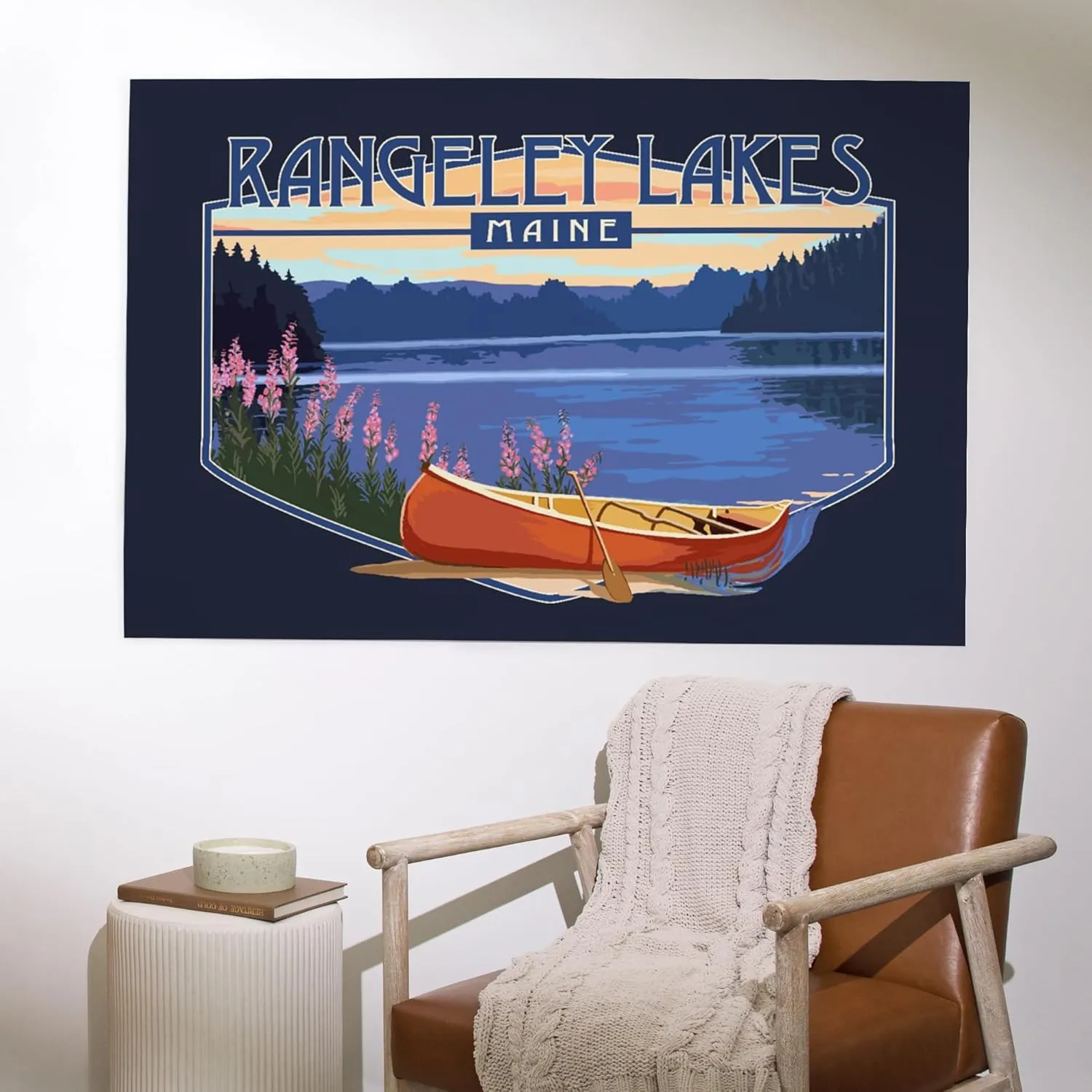 36x54 Inch Giclee Print, Rangeley Lakes, Maine, Canoe and Lake,