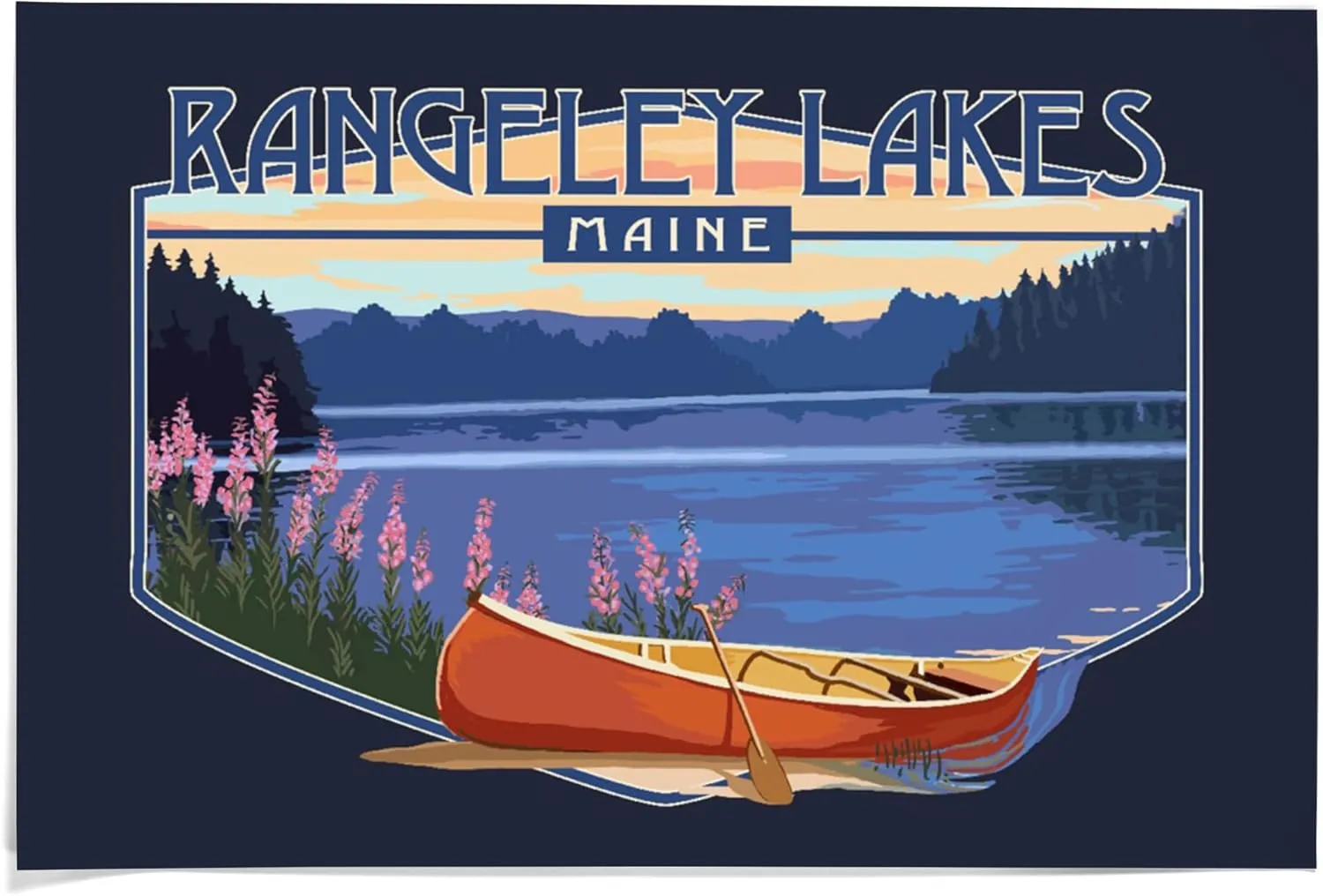 36x54 Inch Giclee Print, Rangeley Lakes, Maine, Canoe and Lake,