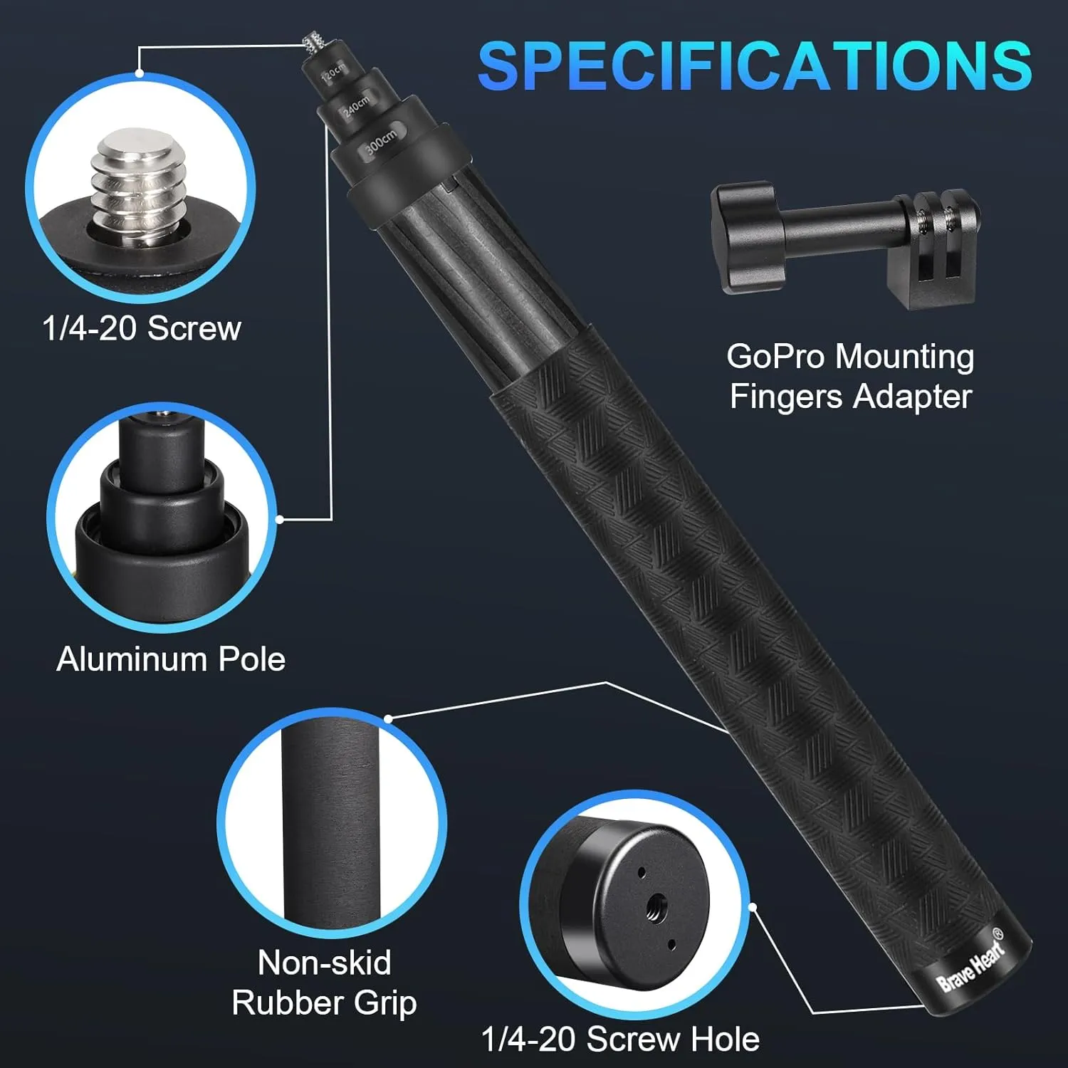 3m Extended Carbon Fiber Invisible Selfie Stick for Insta360 Insta 360 X5 X4/X3/ACE/ACE PRO/ACE PRO 2, ONE RS/X2/R/X, DJI OSMO Action 5/4/3/2 and GoPro Hero 13/12/11/10/9/MAX (14 to 118") (Black)